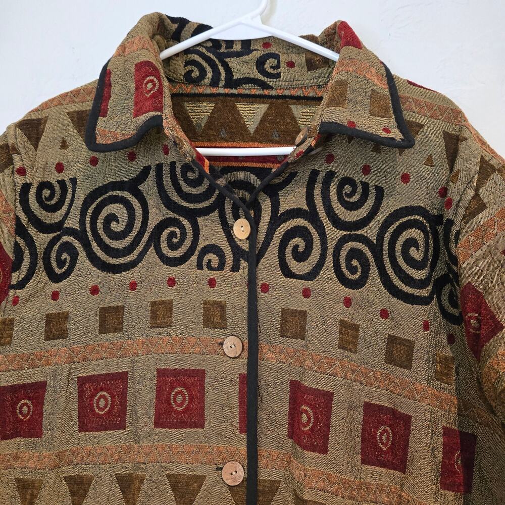 Vintage 2X Tally-Ho REVERSIBLE Geometric Art Tapestry Button-up Collared Jacket - Picture 6 of 14
